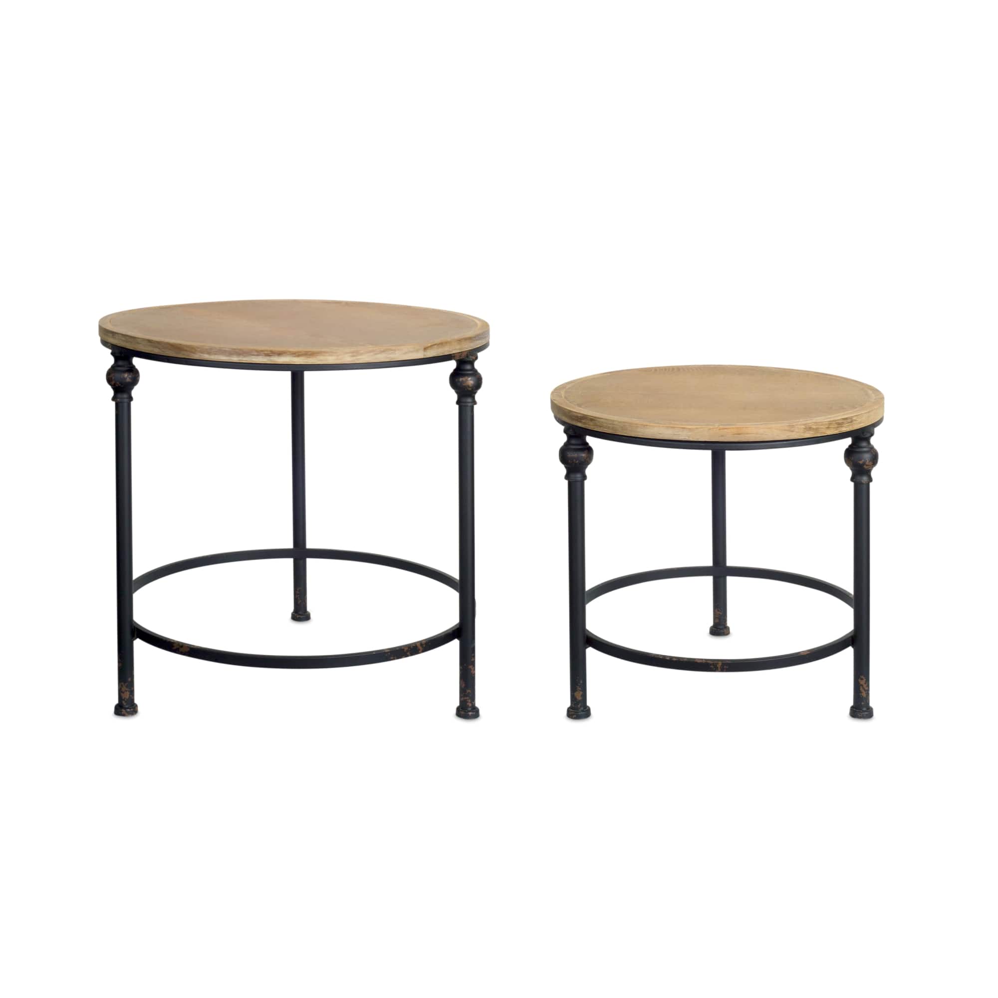 Brown & Black Metal & Wood Round Table Set, 22" & 18"